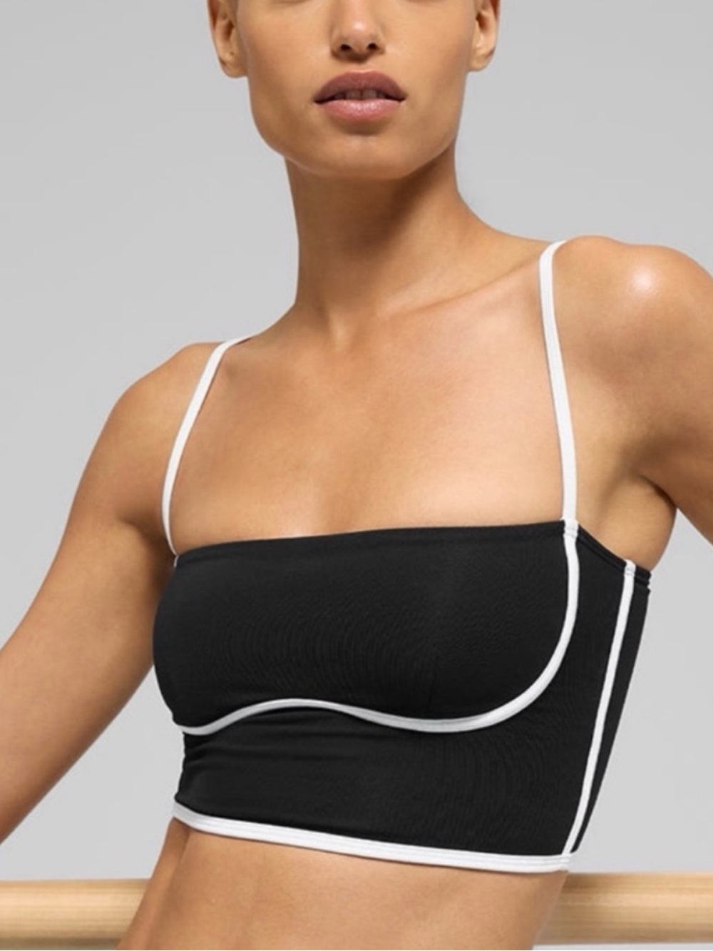 ALO Yoga Black Sports Bralette with White Trim
